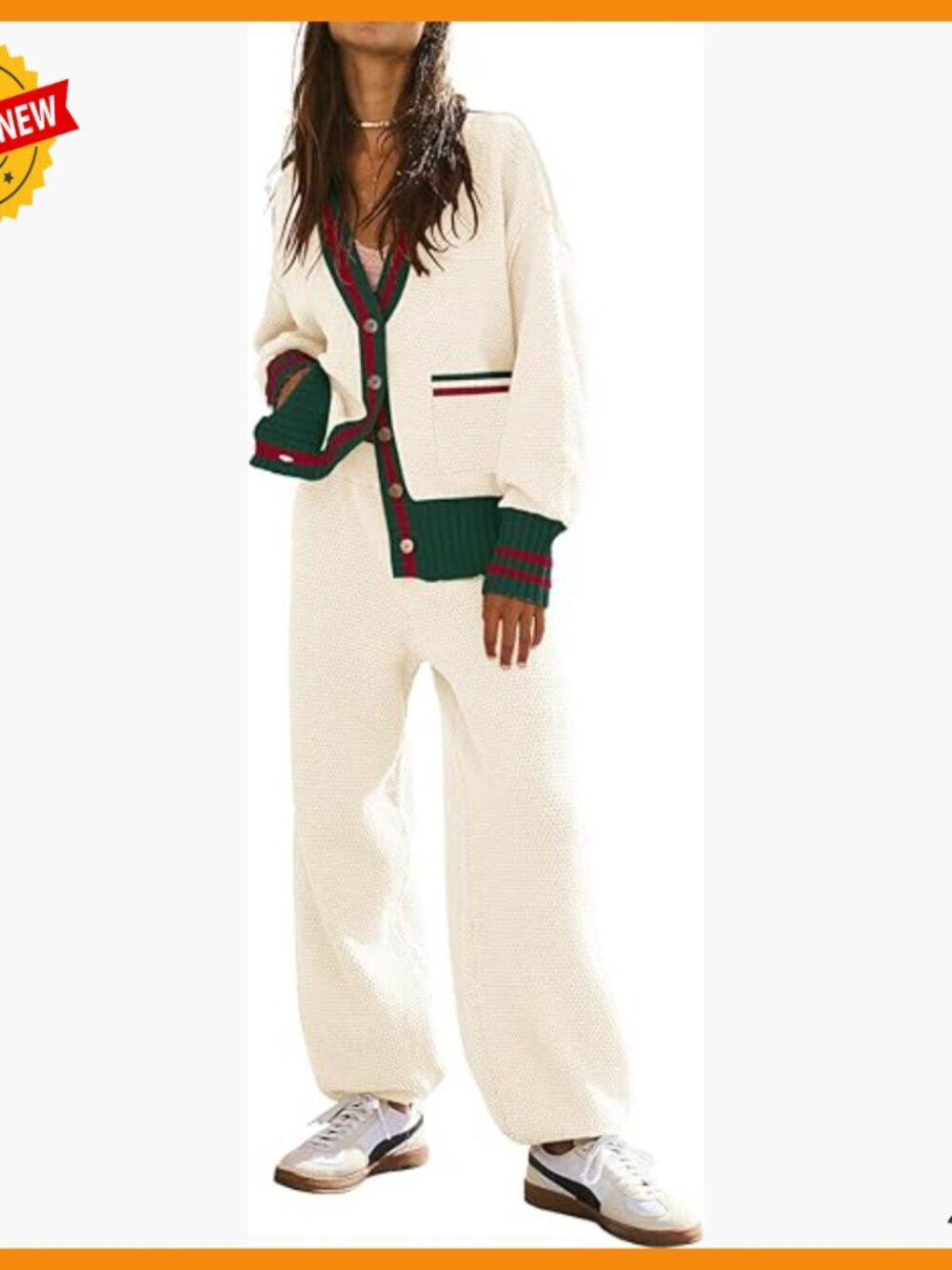 Large V-Neck Cardigan Lounge Set with Pockets, Soft Knit Fabric